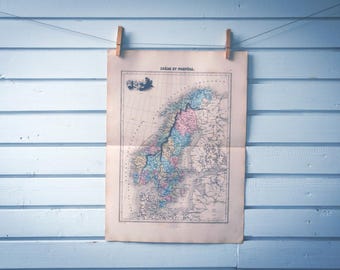 1887 Vintage Scandinavia Map