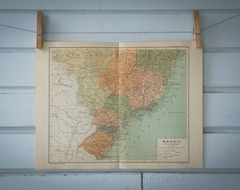 1928 Vintage South Brazil Map