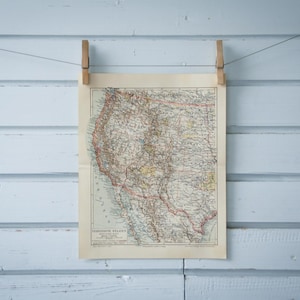 Carte vintage 1907 ouest des Etats-Unis