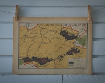 1941 Vintage Belgium Coal Basins Map