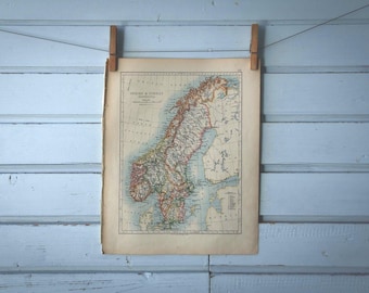 1892 Vintage Scandinavia Map