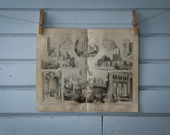 1887 Vintage Castles Lithograph Illustration