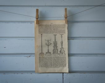 1887 Vintage Candelabra Lithograph Illustration