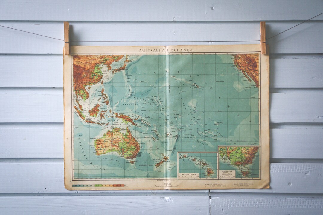 1950 Vintage Oceania Map - Etsy