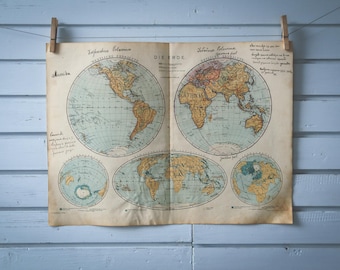 1904 Vintage World Hemispheres Map