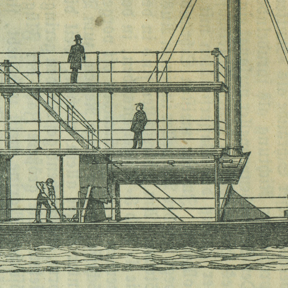 1890 Vintage Steamship Lithograph Illustration