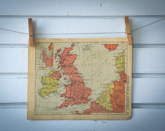 1950 Vintage Map of United Kingdom & Ireland