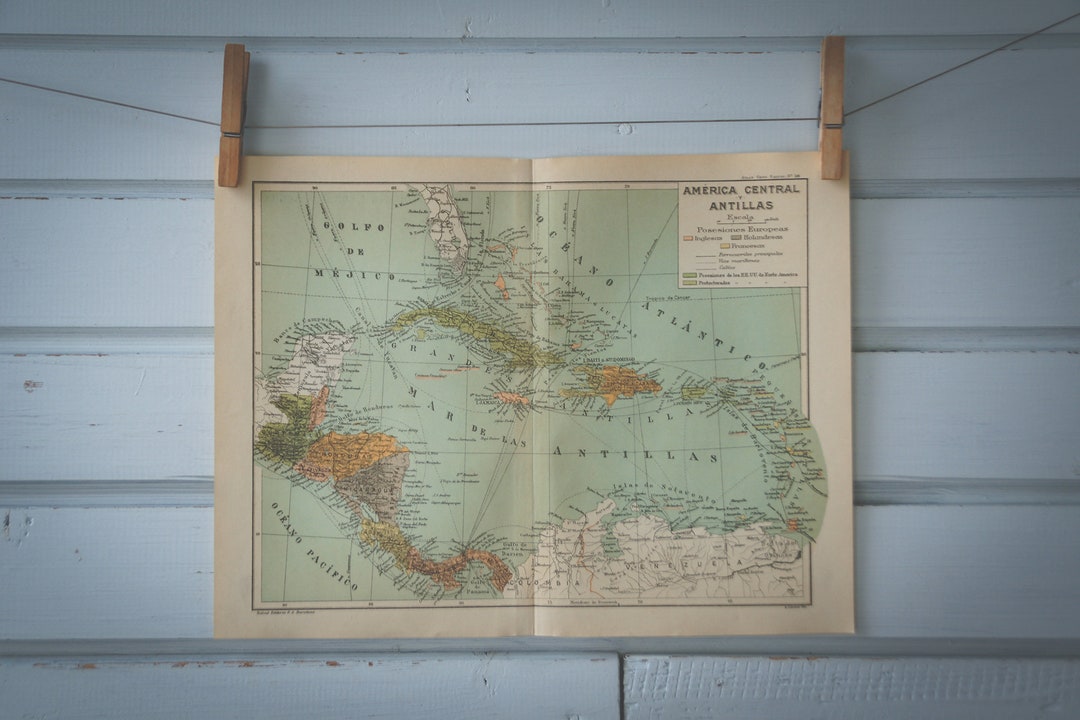 1928 Vintage Map of the Caribbeans - Etsy