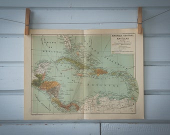 1928 Vintage Map of the Caribbeans