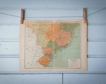 1937 Vintage South Brazil Map