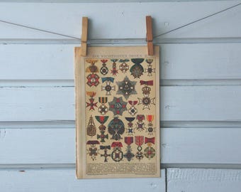 1894 Vintage Orders & Medals Chromolithograph Illustration