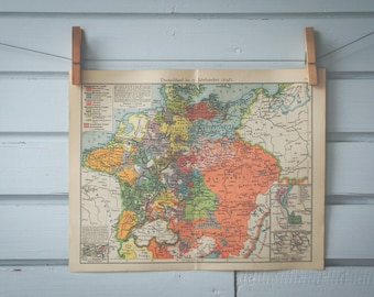 1908 Vintage Map of Germany in Mid 17th Century
