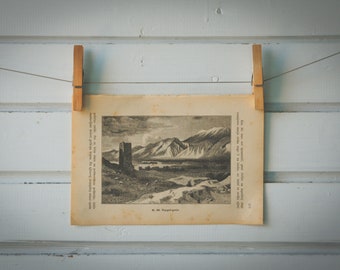 1894 Vintage Mount Taygetus Lithograph Illustration