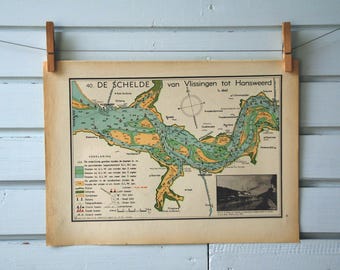 1941 Vintage Map of River Schelde