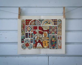 1907 Vintage Stained Glass Chromolithograph Illustration