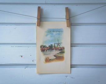 1953 Vintage Amsterdam Windmill Illustration
