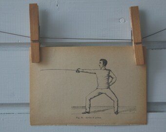 1917 Vintage Fencing Lithograph Illustration