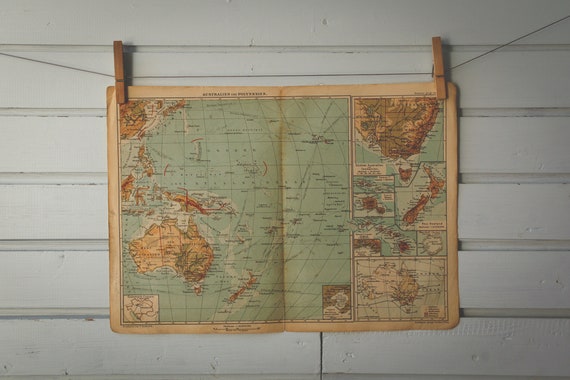 1900s Vintage Oceania Map