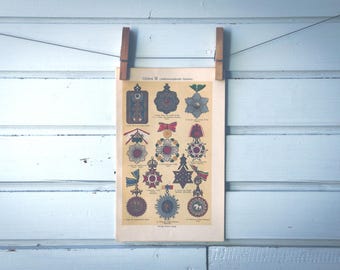 1909 Vintage Orders & Medals Chromolithograph Illustration