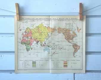 1894 Vintage World Demography Map