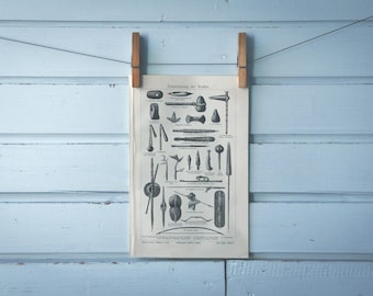 1907 Vintage Ancient Weapons Lithograph Illustration