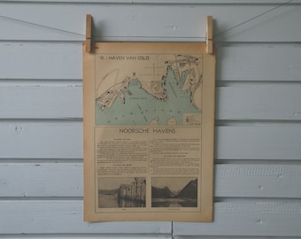 1941 Vintage Oslo Harbour Map