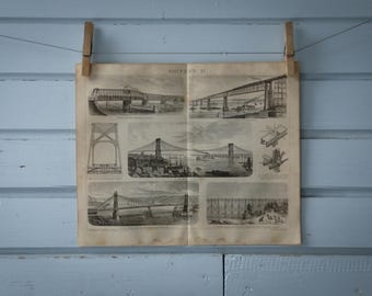 1887 Vintage Bridges Lithograph Illustration