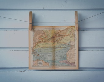 1925 Vintage Map of North Atlantic Ocean in Summer