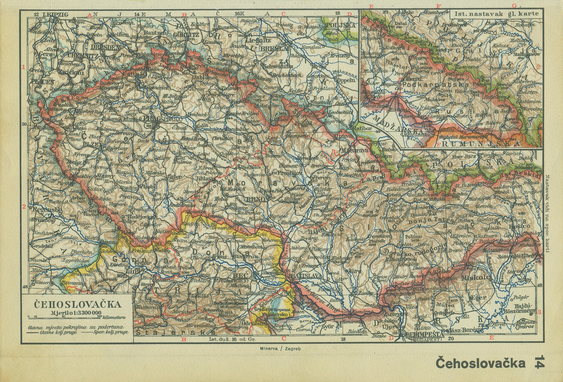 1938 Vintage Czechoslovakia Map