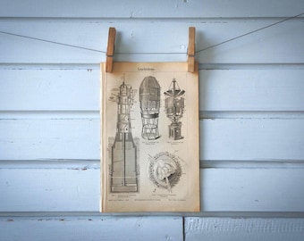 1890 Vintage Lighthouse Lithograph Illustration