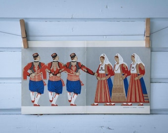 1966 Vintage Montenegro Folk Dance Illustration