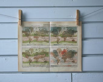 1890 Vintage World Temperatures Map