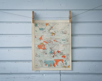 1907 Vintage World Colonialism Map