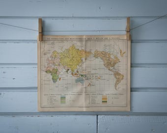 1887 Vintage Ethnographic Map of the World