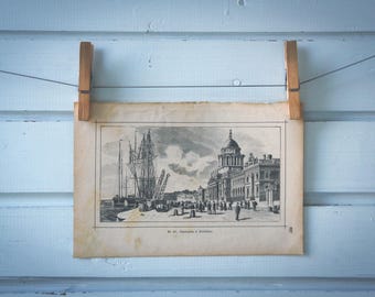 1890 Vintage Dublin Custom House Lithograph Illustration