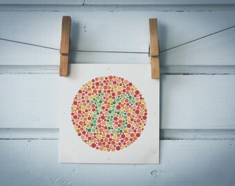 1986 Vintage Number 16 Ishihara Color Test Plate