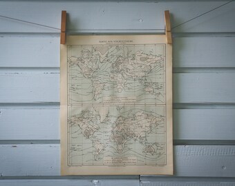 1907 Vintage Temperature Extremes World Map