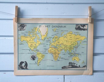 1941 Vintage Zoogeography Map of the World
