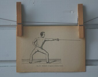 1917 Vintage Fencing Lithograph Illustration