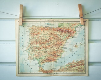 1951 Vintage Map of Spain