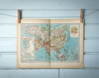 1937 Vintage Map of Asia