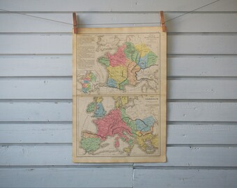 1880 Vintage Merovingian France & Carolingian Empire Map