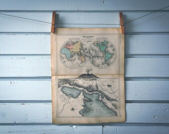 1860s Vintage World Hemispheres Map