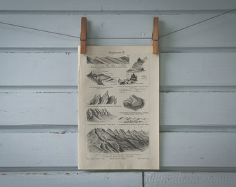 1907 Vintage Mountain Formation Lithograph Illustration