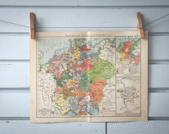 1908 Vintage Map of Germany in Mid 15th Century