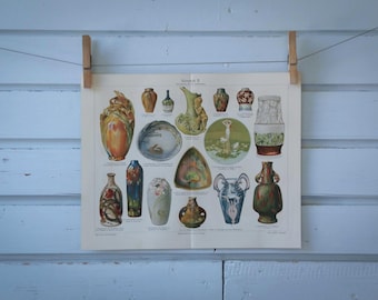 1907 Vintage Ceramic Art Chromolithograph Illustration