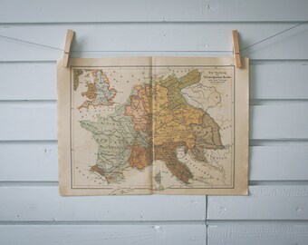 1850s Vintage Map of West & Central Europe in 9th Century