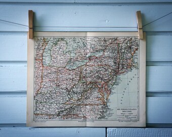 1907 Vintage NE United States Map