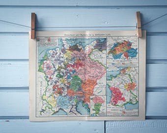 1908 Vintage Map of Europe in 14th Century