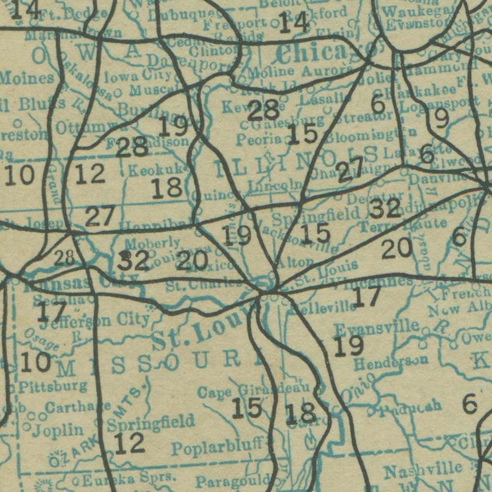 1929 Vintage USA Highway Map